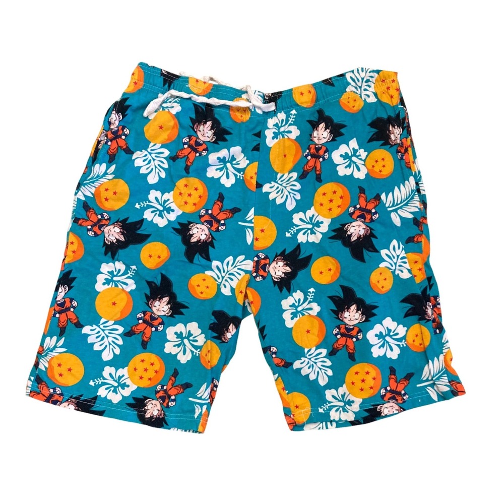 Dragon Ball Z Goku Hibiscus Print Sleep Shorts Mens XL Blue Anime Lounge Wear